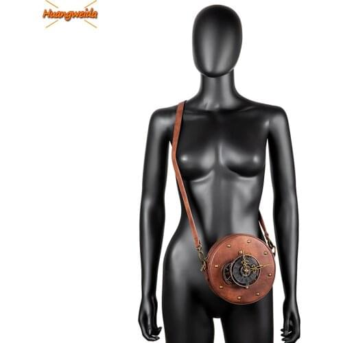 2021 New Retro Mechanical Bag Steampunk Womens Chain Clock Inclined Shoulder Wallet Lady Bag Leather Vogue Multi-Function