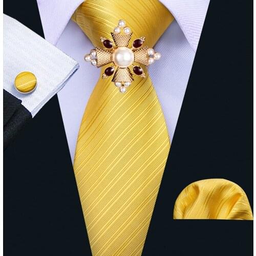 New Fashion Mens Ties Neckties Brooch Set Yellow Solid Gravata Jacquard Woven 100% Silk Tie Business Wedding For Men 8.5cm