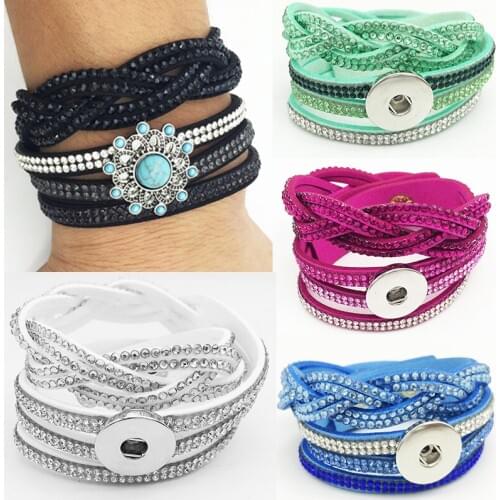 New Korean velvet crystal snap button bracelet GJ5568 (fit 18mm 20mm snaps) BOBOSGIRL