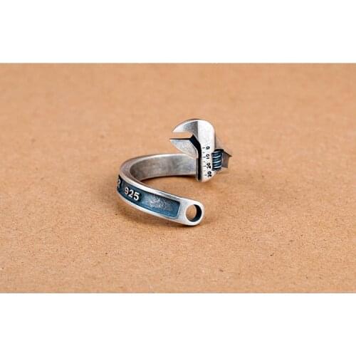 New Trendy Personalized Cute Adjustable Wrench Ring Antique Silver Color Plated Spanner Tool Jewelry