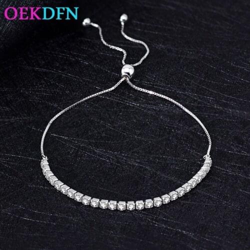 OEKDFN 100% 925 Sterling Silver Bracelet For Women Sparkling High Carbon Zircon Gemstone Wedding Fine Jewelry Bracelets Gift