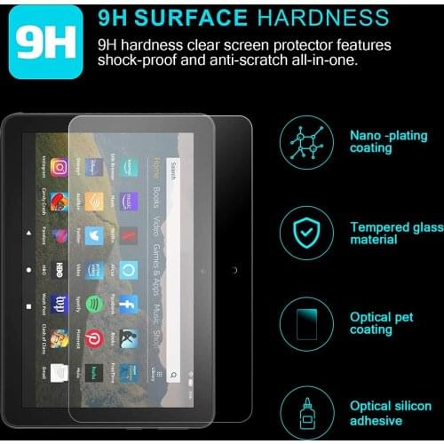 Tempered Glass Tablet for Amazon Fire HD 8 Plus 10th Gen 2020 Scratch Resistant Tablet Anti-fingerprint HD Protect Glass Film