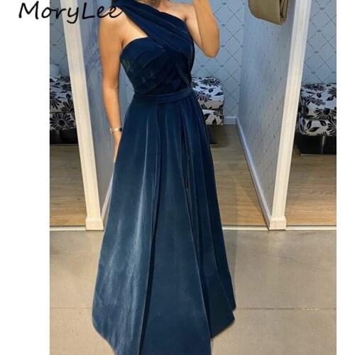 Elegant Prom Dresses One Shoulder Sleeveless A-Line Floor Length Velour Prom Dresses With Zipper vestidos de fiesta de noche