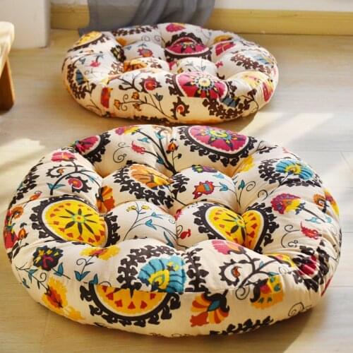 Thicken Round Printed Cotton Linen Futon Buttocks Seat Cushion For Home Office Adult Student Bay Window Tatami Chair Cushions