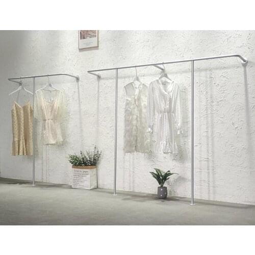 Womens clothing store shelf silver clothing store display rack wall clothing rack floor type clothes rack side hanging display