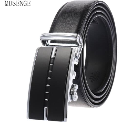 Mens Belt Black Cowhide Metal Automatic Buckle Casual Laether Wasit Strap Male Business Belts Ratchet High Quality 3.5 cm