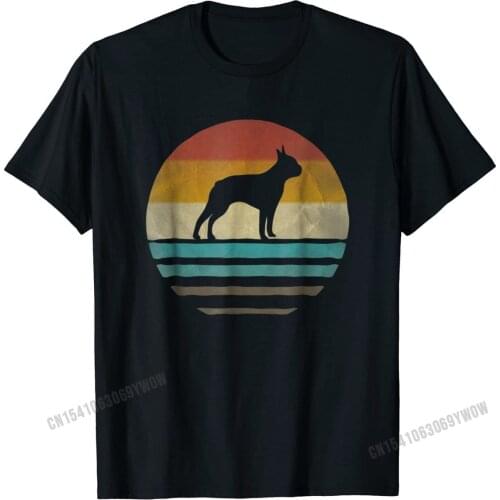 Boston Terrier Dog Shirt Retro Vintage 70s Silhouette Breed Funny Men Tshirts Design Tops Shirt Cotton Gift