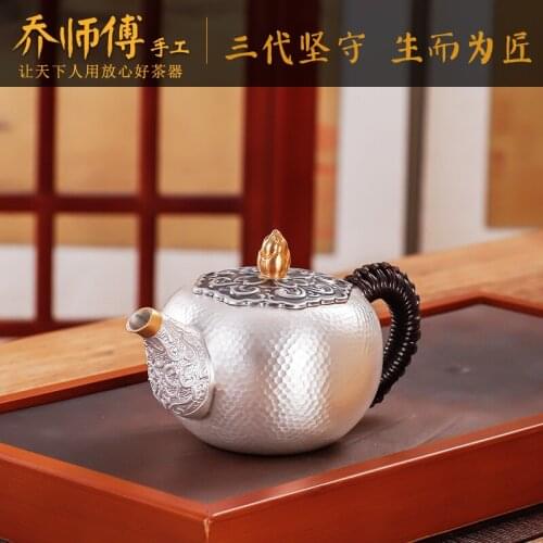 Silver pot of 999 sterling silver teapot household kung fu tea Japanese tea ceremony little teapot silver tea set