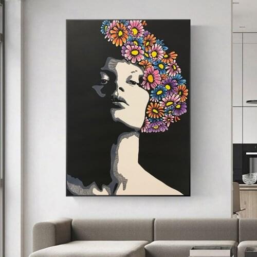 Nordic Minimalism Woman Head Flower Poster Wall Art Canvas Prints Painting Modular Pictures Flower Living Room Modern Home Decor