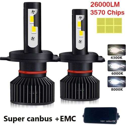 H4 LED H7 LED Canbus 26000LM High Power Headlight H1 H3 H8 H9 H11 9005 9006 Hb3 9004 9007 H13 9012 Led Bulb Turbo Lamp For Car