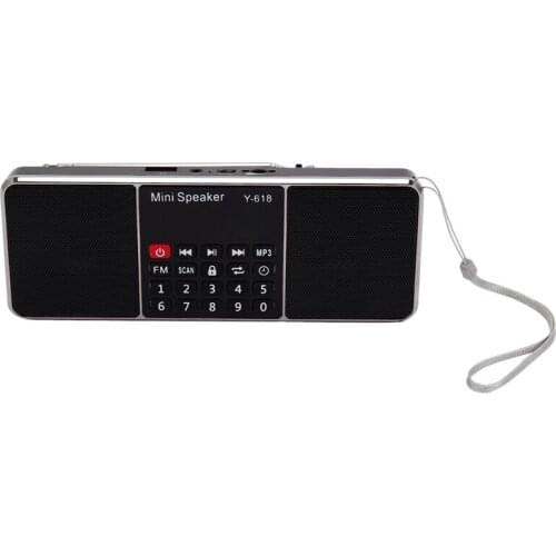 Y-618 Mini Fm Radio Digital Portable Dual 3W Stereo Speaker Mp3 Audio Player High Fidelity Sound Quality W/ 2 Inch Display Scree