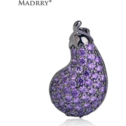 Madrry Cute Purple Eggplant Shape Brooch Full Zircon Vegetables Jewelry Brooches For Women Kids Collar Hat Scarf Pins Ornaments