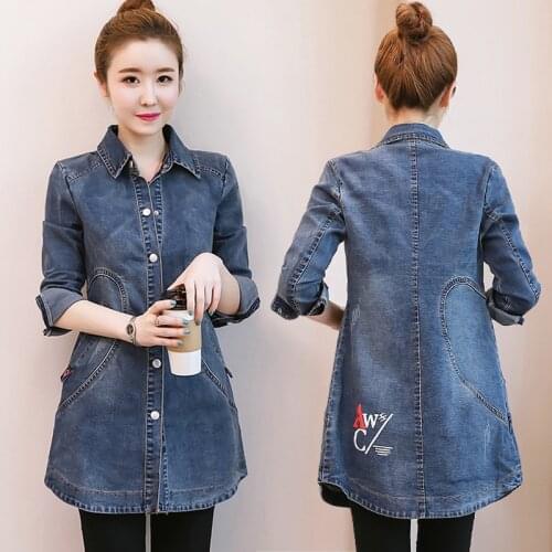 New Spring Autumn Embroidery Long Denim Jacket coat Women Korean casual Jeans Jackets Womens Plus Size Bomber Jackets 5XL F701