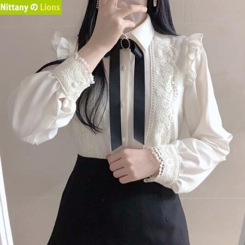 Ruffled Autumn Spring Basic Office Lady Work Wear Women Single Breasted Button Solid Peter Pan Collar Top White Shirts Blouses