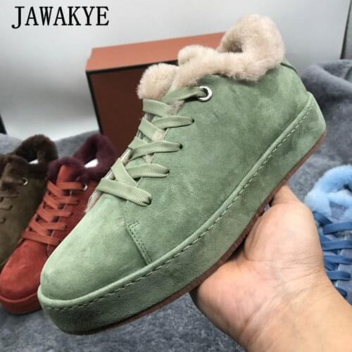 Multicolor Suede One-pedal Furry Shoes for Women Lace Up Low Top Women Vulcanized Shoes Round Toe Thick Wool Winter Sneakers