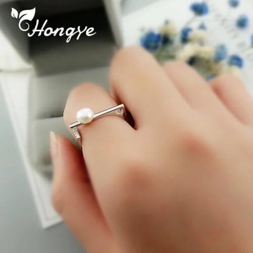 Hongye Geometric Natural Pearl Fashion Insert Silver 925 Ring for Women Simple Elegant Finger Fine Jewelry 2020 Wholesale