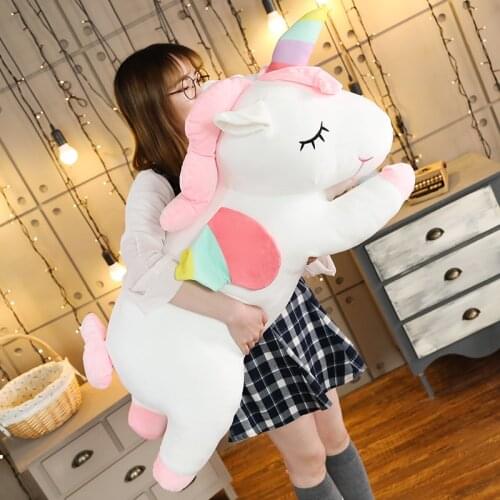 1pc 80CM kawaii Giant Size Lying Unicorn Plush Toys Lovely Stuffed Soft Animal Sleep Pillow Cushion Baby Cute Birthday Xmas Gift