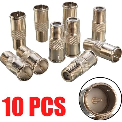 10pcs F Type Male Plug Connector Socket to RF Coax TV Aerial Female RF Adapters