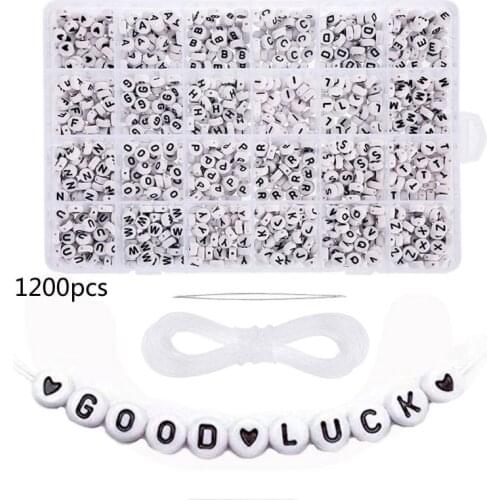 1200PCS Acrylic Letter Beads White Round Letter Beads Alphabet Beads A-Z and Heart Bead Bracelet Necklace Jewelry Making