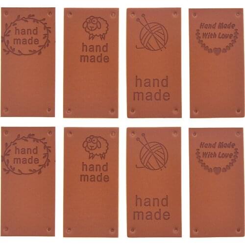 24PCS/Pack Letter Printed Artificial PU Leather Labels DIY Patchwork Sewing Crafts Bags Hat Clothing Tags Materials Supplies