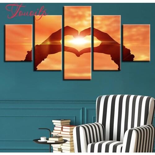 5D DIY Full Square&round 5pcs Sunset love hand 5d Diamond Painting Combination diamond Embroidery Mosaic Home Decor painting