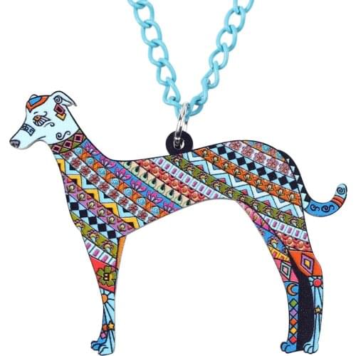 Bonsny Acrylic Greyhound DOG Necklace Cartoon Pendant Chain Collar Choker Pendant Animal Fashion Jewelry For Women Girs New