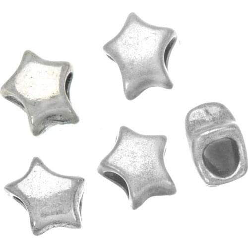 Beads Charms For Bracelet Irregular Star Jewelry DIY Stuff Silver Plated Large Hole Metal Fashion Craft Accessories 10x10mm 30pc