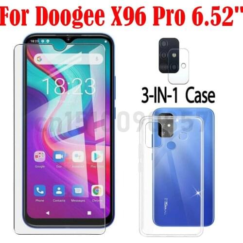 3-in-1 Case + Camera Tempered Glass On For Doogee X96 Pro 6.52" ScreenProtector Glass For Doogee X96 Pro 6.52" 2.5D Glass