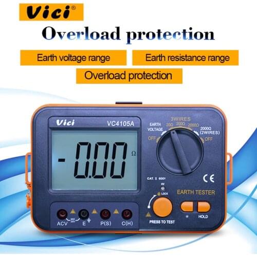 Vici VC4105A digital earth resistance tester 0-1999ohm Earth AC Voltage tester 0-199.9V LCD backlight ground tester