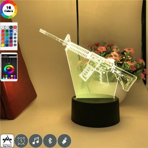 Kids Night Light 3D Illusion Submachellone Gun Bedroom Decorative Lamp 16 Colors with Remote Controller for Children