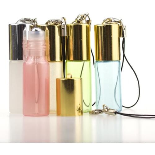 Mini 5ml Travel Empty Refillable Glass Sample Roll on Bottle with Pendant For Essential Oil Liquid Perfume LX7548
