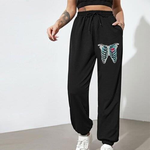 90s Aesthetic Skull Print Joggers Wide Leg Women Plus Size Harajuku High Waist Korean Pants Streetwear Casual Warm Fall Trousers