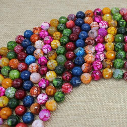 Faceted Fire Colorful Agates Beads Natural colorfu Round Stone Beads 8/10/12/mm For Jewelry Making Bracelet Necklace Stone Beads