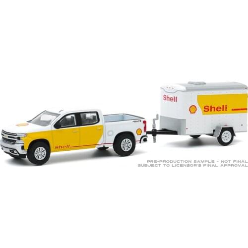 GreenLight 1:64 2019 Chevy Silverado Shell Oil w Trailer boutique alloy car toys for children kids toys Model original box