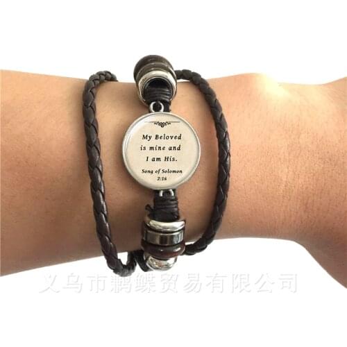 I love Christian Inspirational Jesus Bracelet Faith Bible Charm Men Women Black/Brown Leather Bangle Best Friends Gift
