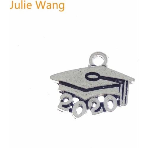 Julie Wang 50PCS Alloy Number 2020 Charms Graduation Cap Diploma Antique Color For Pendant Necklace Jewelry Making Accessory