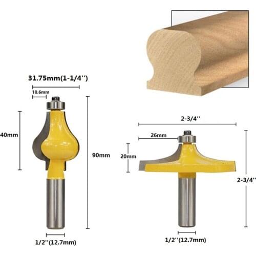 2 pcs 1/2 12.7 '(mm) guided rod bearing handrail router bit milling cutter carpentry molding router bit set