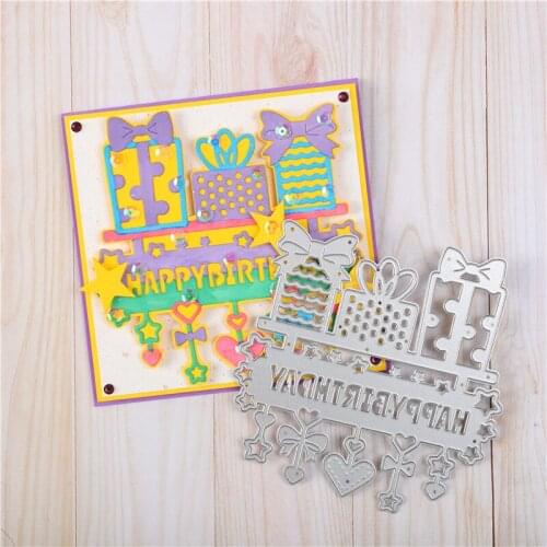 YaMinSanNiO Happy Birthday Letter Gift Metal Cutting Dies Card Making Craft Dies Scrapbooking Embossing Stencil Diy Make New
