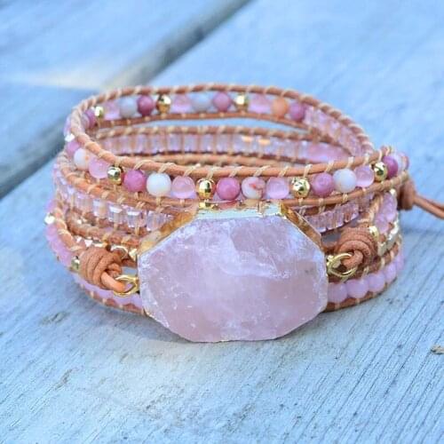 Natural Stone Bracelet 5 Wraps Bracelet Handmade Pink Quartz Bracelet For Women Bracelet Dropshipping