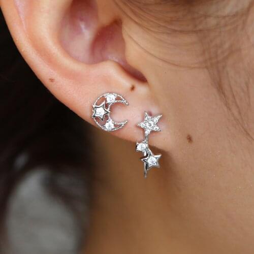 Newest Shiny CZ Crystal Star Moon Earrings Charming Earrings for Women 2018 Fashion Christmas cute moon star Jewelry Brincos