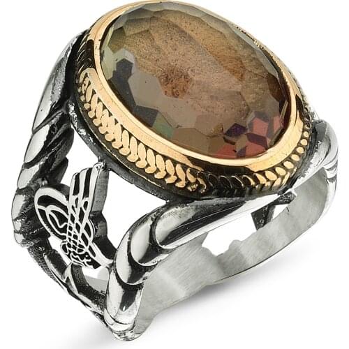 Original Trendy New Hot Selling Turkish Rings Antique 925 Silver Eagle Rings Zultanite Ring for Man Fashion Vintage Fine Jewelry