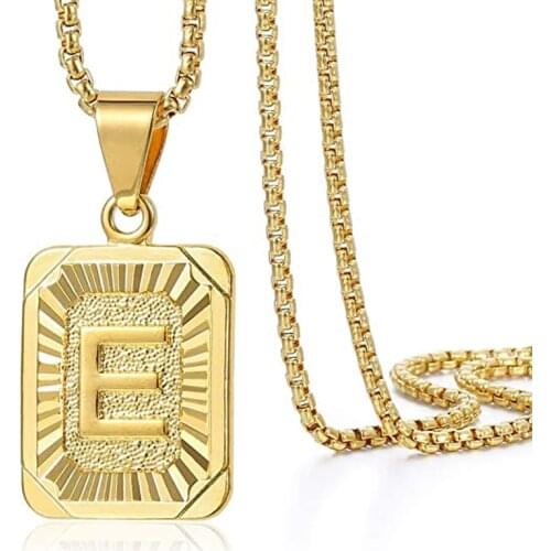 HOUSE OF CB Initial Letter Pendant Necklace Mens Womens Capital Letter Yellow Gold Plated A Z Stainless Steel Box Chain 22inch