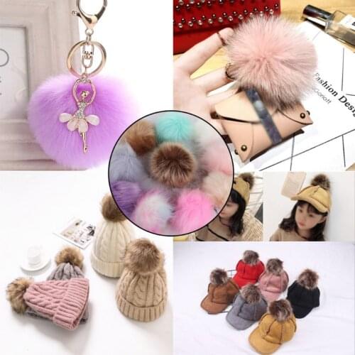 14pcs 10cm Faux Artificial luffy Fur Pom Pom Ball with Elastic Band for DIY Knitting Hat Bag Scarf Key Chains Accessories