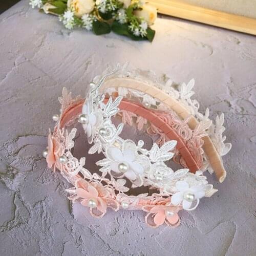 2021 Fashion Baby Headband Hairband Rose Flower Hair Band Lace Pearl Sweet Newborn Children Girls Headwear Hair Accessories