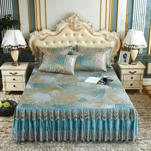 Luxury Europe Summer Bed Cover Full Queen King Bedspread Folding Ice Silk Ruffle Bedskirt Washable Sheets Bed Soft Cooling Mat
