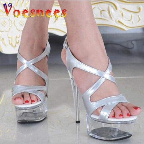Sandals Women Shoes Platform Silver Sexy High Heels 15cm Clear Transparent Pumps Women Shoes Beauty Patent Leather Wedding Shoes