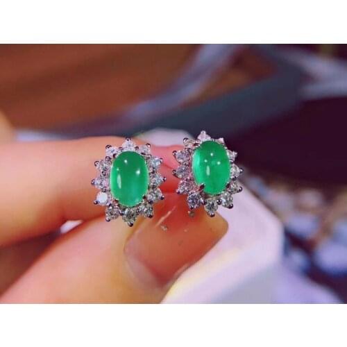H124 Fine Jewelry 2.0ct Real 18K White Gold AU750 100% Natural Emerald Gemstones Stud Earrings for Women
