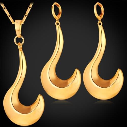 Gold/Silver Color Earrings And Pendant Necklace Set Sickle Saturn Fashion Dubai Jewelry Set PE1134