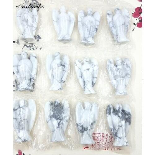 10pcs/lot Hailambo Fashion Natural Howlite Bead Gem-stone Angel Statue Carved Angel Figurine With Wing Beautiful Pendant Charms