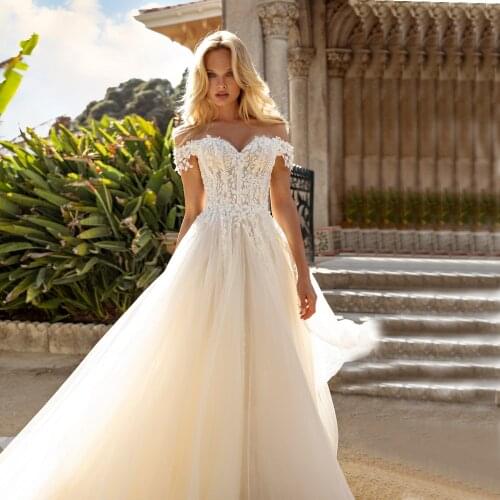 Robe de mariee Ball Gown Wedding Dress 2021 New arrival Lace Appliques Off the Shoulder Princess Bride Gown Vestido De Noiva